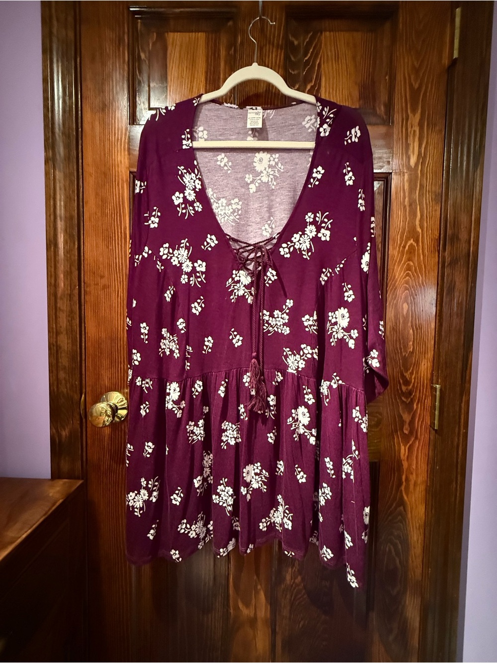 croft & barrow Plum Floral Lace-Up V-Neck Tunic